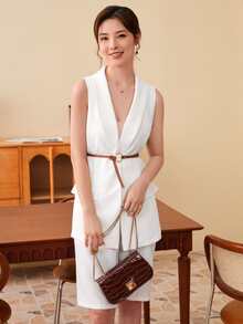 SHEIN Privé Áo vest màu trơn Thanh lịch - trắng - Xem 5