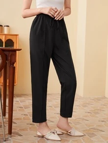 Mulvari Tie Waist Seam Front Pants - Black - View 4