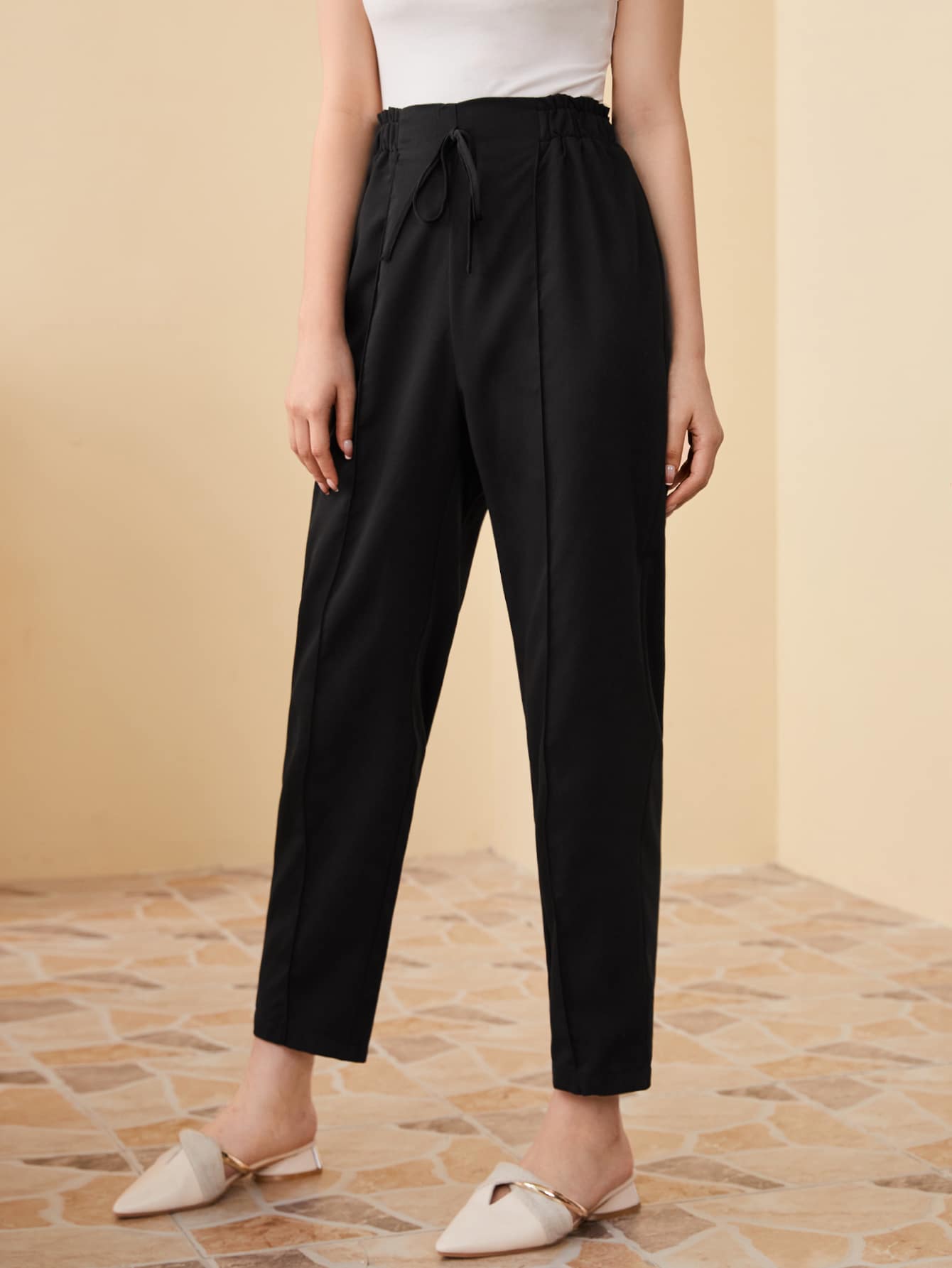Mulvari Tie Waist Seam Front Pants - Black - View 5