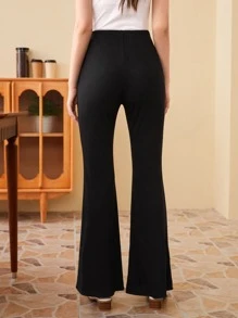SHEIN EZwear 夏季服装高腰贴花喇叭裤 - 黑色 - 查看 3
