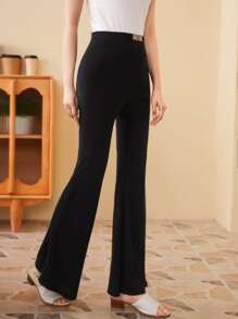 SHEIN EZwear 夏季服装高腰贴花喇叭裤 - 黑色 - 查看 6