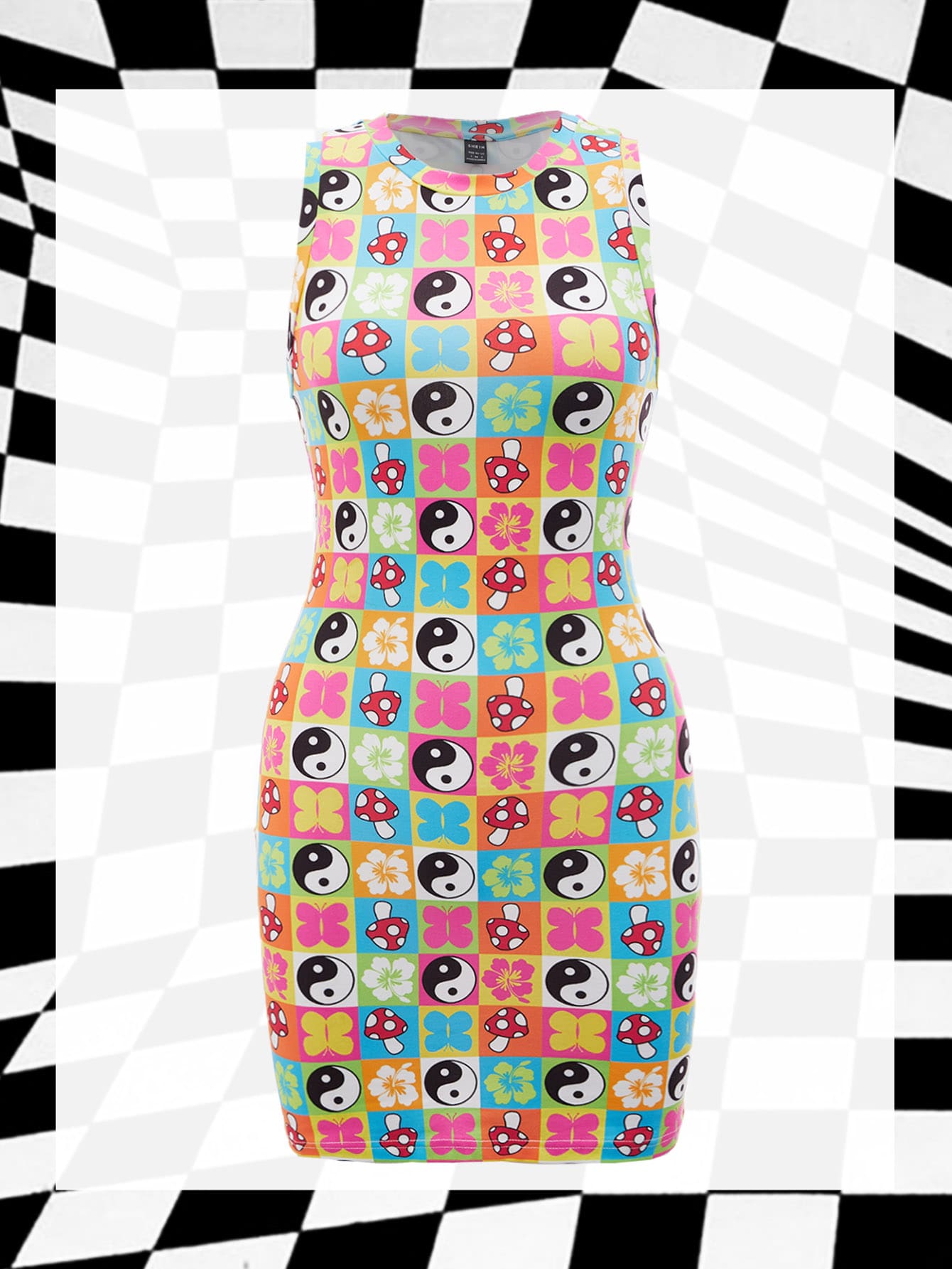SHEIN Dopamine Dressing Yin & Yang Print Tank Bodycon Dress - Multicolor - View 1