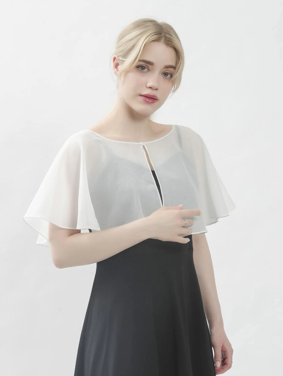 1 件纽扣细节短披肩 - 适合外出和装扮 - 白色 - 查看 1