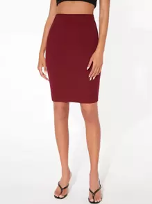 BizChic Solid Pencil Skirt - Maroon - View 1