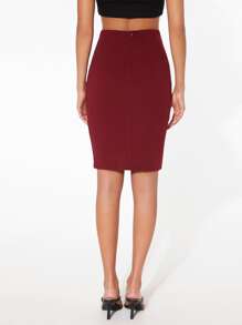 BizChic Solid Pencil Skirt - Maroon - View 2