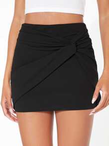 SHEIN BAE Váy nữ xoắn lại Dây kéo màu trơn Gợi cảm - màu đen - Xem 2