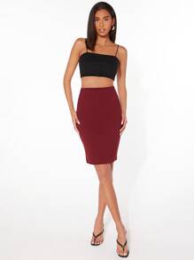 BizChic Solid Pencil Skirt - Maroon - View 4