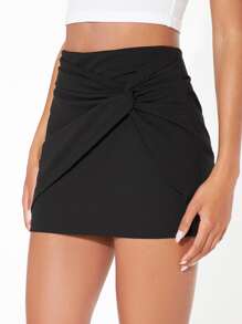 SHEIN BAE Váy nữ xoắn lại Dây kéo màu trơn Gợi cảm - màu đen - Xem 5