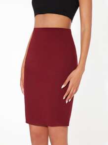 BizChic Solid Pencil Skirt - Maroon - View 5