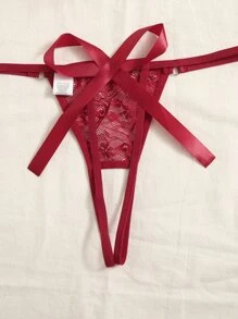 Classic Sexy Floral Lace Crotchless Lingerie Set - Burgundy - View 3