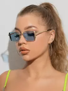 1 Pair Women's Metal Frame Square Small Frame Gradient Retro Elegant Hip-Hop Glasses, Suitable For Outdoor, Travel, Daily Wear, Parties, Beaches, And An Ideal Gift For Women As A Basic Accessory For Fall/Winter Business Casual Outfits, Summer Beach Vacations, Outdoor Activities And Travels. - Blue - View 2