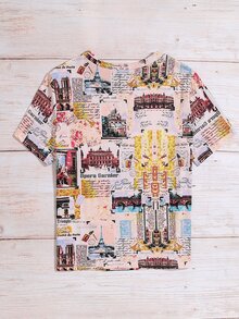 SHEIN LUNE Camiseta con estampado de edificio y slogan - Multicolor - Ver 2