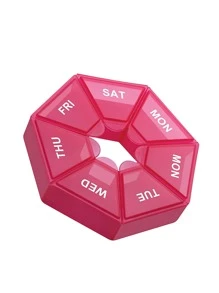 1pc Pill Case, Plastic 7 Days Tablet Candy Box, Portable Storage Tablet Holder, Travel Organizer Pill Dispenser Container - Hot Pink - View 2