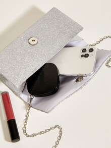 迷你水鑽裝飾鏈條翻蓋方包,完美新娘錢包適合婚禮,舞會和派對活動 - 銀色 - 查看 8