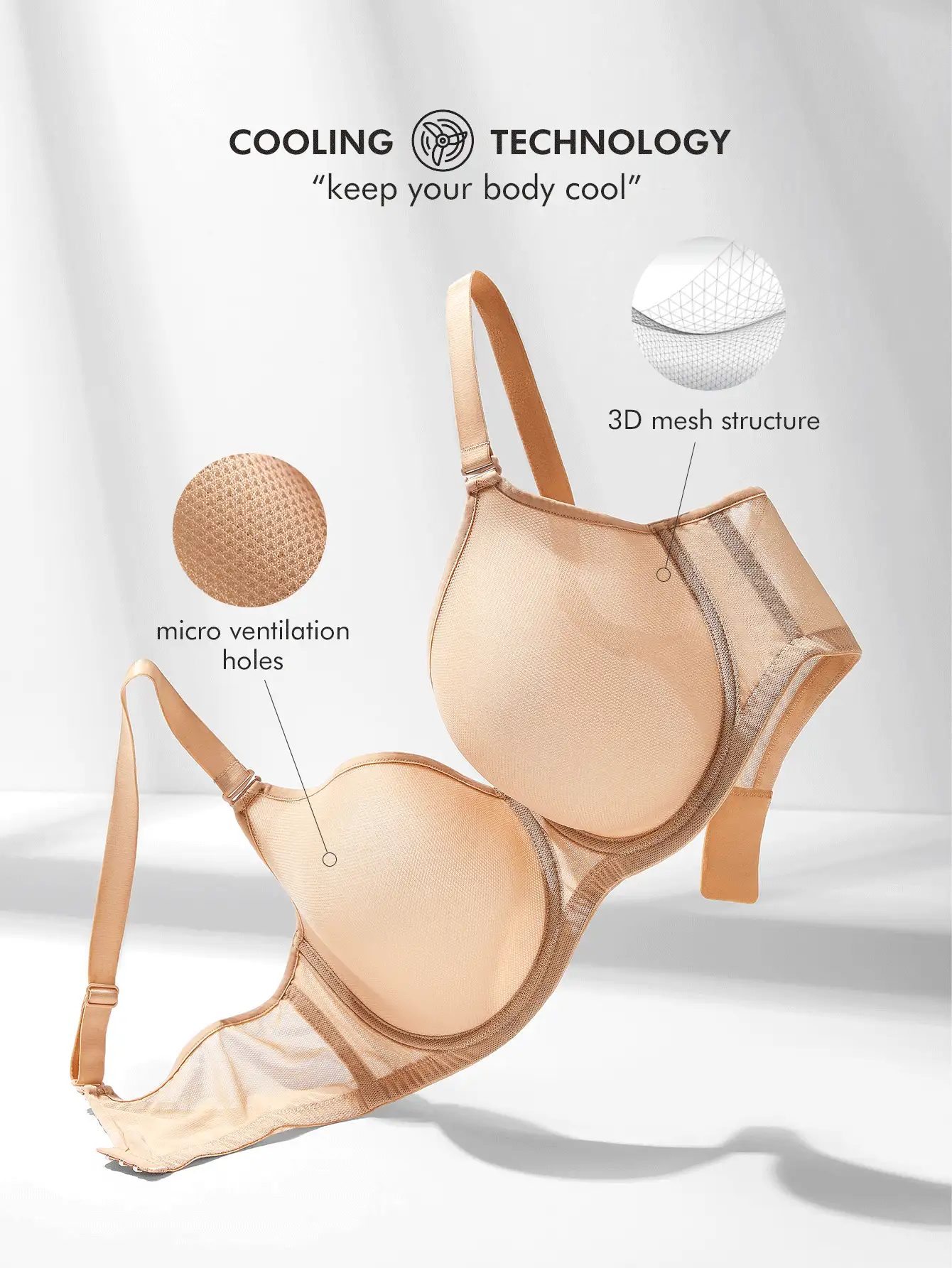LUVLETTE Plus Sheer Vitality Curve Full Coverage Bra - Apricot - View 3
