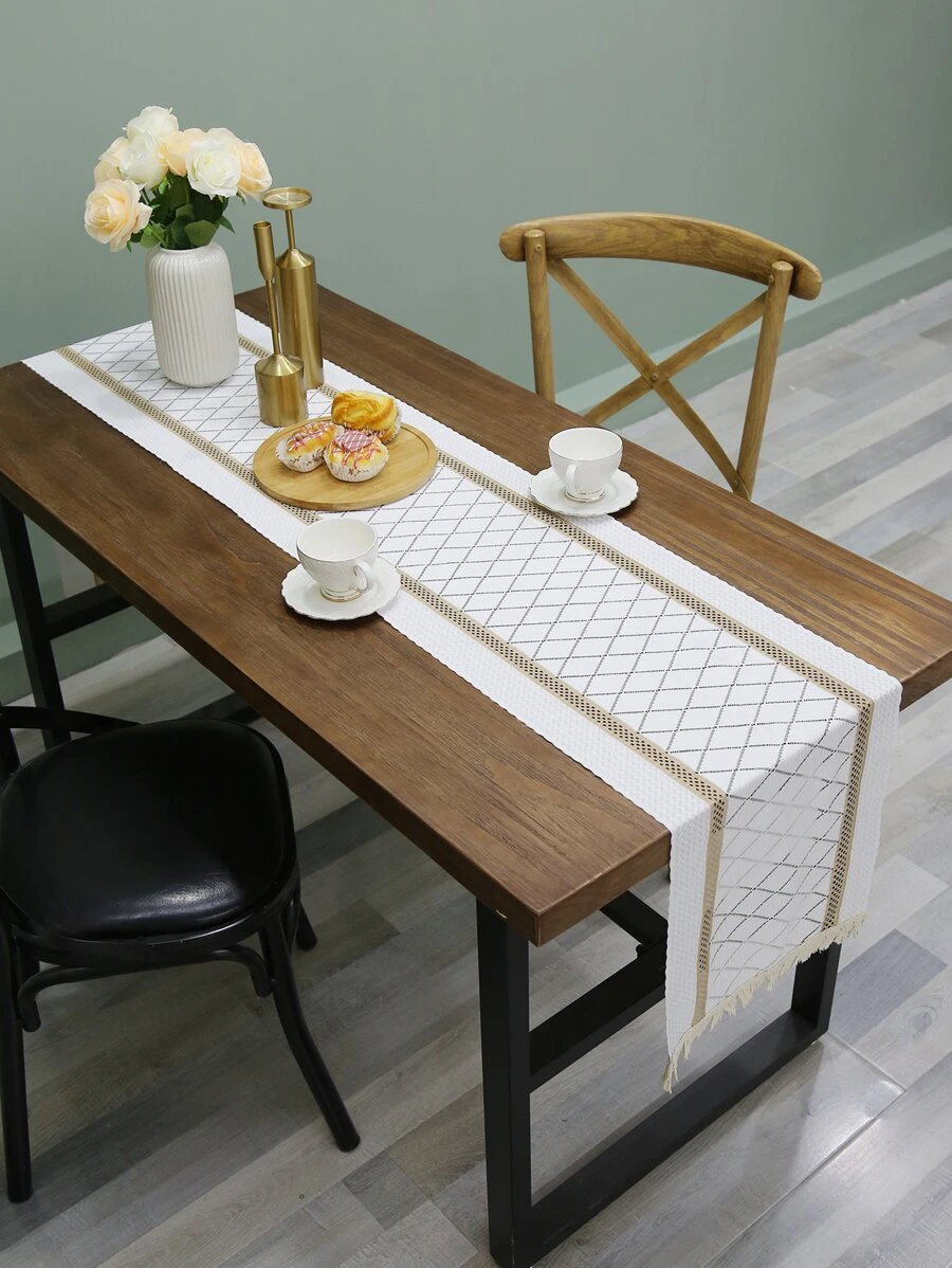 幾何樣式流蘇裝飾長方桌布