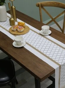 幾何樣式流蘇裝飾長方桌布