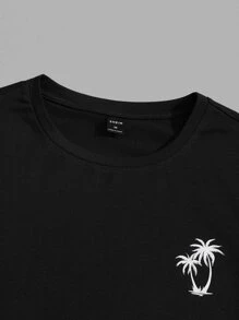 Manfinity VCAY Men Color Block Tropical Graphic Print Tee & Drawstring Waist Shorts For Boyfriend Gift - Black - View 4