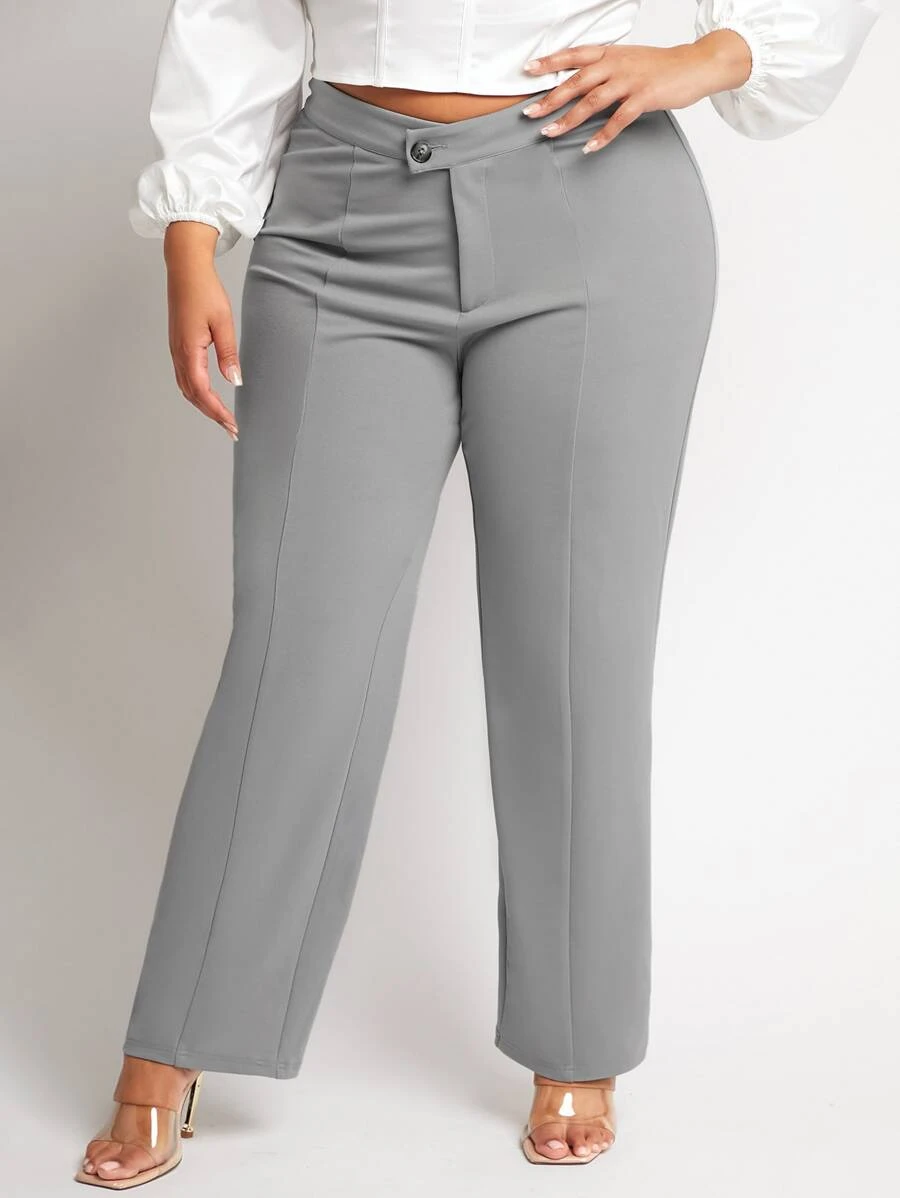 SHEIN SXY Plus High Waist Seam Detail Pants - Grey - View 1