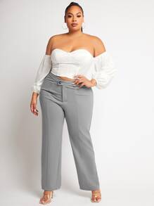 SHEIN SXY Plus High Waist Seam Detail Pants - Grey - View 4