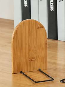 2pcs Bamboo Book Stand Desk Flapper Simple Log Texture Office School Book Folder Storage Desk Decor - Khaki - View 4