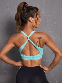 Powerista Áo lót thể thao Nữ Lộ Lưng xoắn lại màu trơn - Màu xanh bạc hà - Xem 7