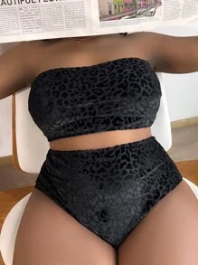 Slaydiva 2pcs Plus Size Women Leopard Print Halter Sexy Bikini Swimwear Set, 2025 Summer Holiday - Black - View 1