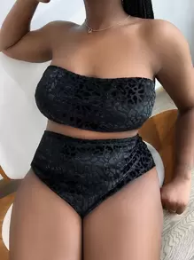 Slaydiva 2pcs Plus Size Women Leopard Print Halter Sexy Bikini Swimwear Set, 2025 Summer Holiday - Black - View 4