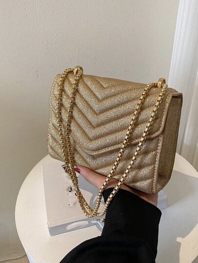 閃耀的、豪華的、閃亮的晚宴包,迷人的、優雅的、精美的、寧靜的豪華迷你閃粉斜紋鏈條襟式方形包,鑲有鑽石,適合派對女孩、女人、新娘,適用於派對、晚餐/宴會