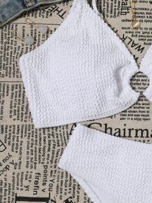 Summer Beach O-Ring Detail Textured Bikini Set - White - View 4