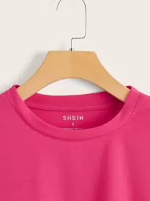 INAWLY 素色落肩短版T恤 - 玫紅色 - 查看 3