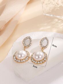 Bông tai thả Faux Pearl & Rhinestone Decor Drop Earrings - Nhiều màu - Xem 4