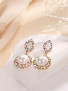 Bông tai thả Faux Pearl & Rhinestone Decor Drop Earrings - Nhiều màu - Xem 5