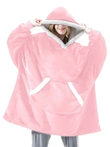 1pc Plain Hooded Wearable Blanket - Pink - View 1