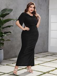Modelyn Vestido fruncido bajo con abertura - Negro - Ver 3