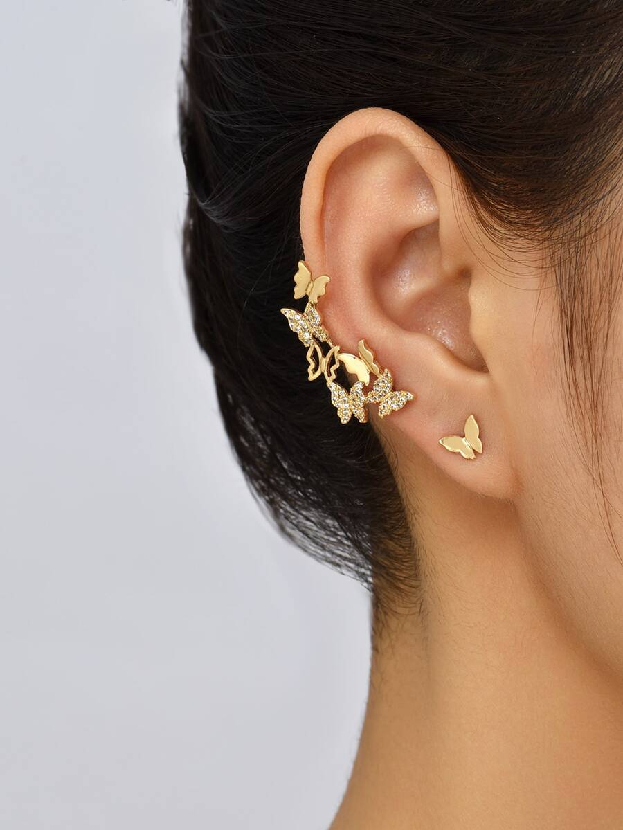 Nooxian 1 Đôi Thời Trang Kim Cương Giả & Bướm Trang Trí Không Khớp Bông Tai Nữ Cho Trang Trí Hàng Ngày