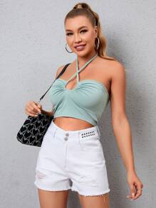 Shorts bajo crudo desgarro - Blanco - Ver 1