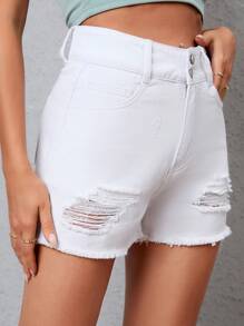 Shorts bajo crudo desgarro - Blanco - Ver 3