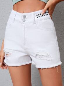 Shorts bajo crudo desgarro - Blanco - Ver 5