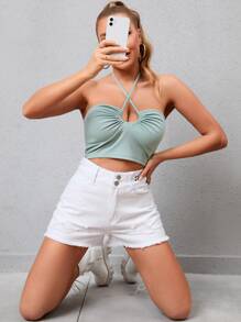 Shorts bajo crudo desgarro - Blanco - Ver 6