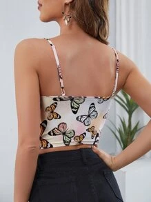 SHEIN Privé Butterfly Print Cowl Neck Cami Top - Multicolor - View 2