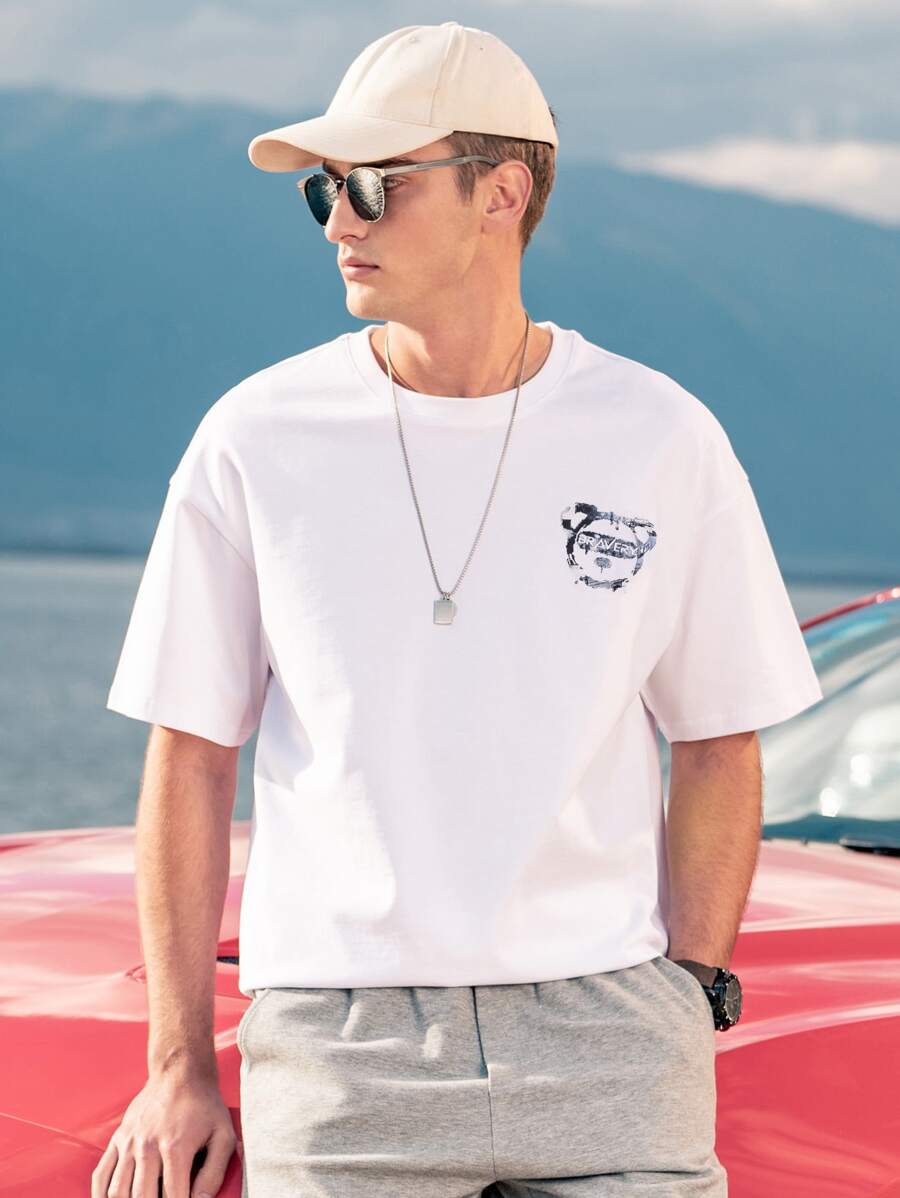 Men Cartoon & Letter Graphic Drop Shoulder Tee