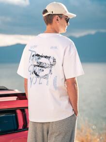 Men Cartoon & Letter Graphic Drop Shoulder Tee