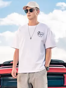 Men Cartoon & Letter Graphic Drop Shoulder Tee