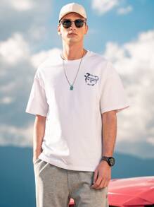 Men Cartoon & Letter Graphic Drop Shoulder Tee