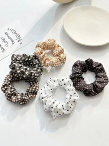 5pcs Women's 9cm/3.54in Polka Dot Plaid Camel Floral Hair Scrunchies, Fashionable Versatile High-End Elegant Minimalist Solid Color Hair Ties, Suitable For Daily Outings, Casual, Party, Commute, Beach, Vacation, Ponytail, Bun, Washing Face, Makeup, Outfit Accessory Makeup Home Gym Woman Accessories Head Accessories Elastic Band Beauty Home Hair Accessories - Multicolor - View 3