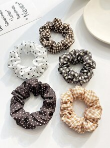 5pcs Women's 9cm/3.54in Polka Dot Plaid Camel Floral Hair Scrunchies, Fashionable Versatile High-End Elegant Minimalist Solid Color Hair Ties, Suitable For Daily Outings, Casual, Party, Commute, Beach, Vacation, Ponytail, Bun, Washing Face, Makeup, Outfit Accessory Makeup Home Gym Woman Accessories Head Accessories Elastic Band Beauty Home Hair Accessories - Multicolor - View 5