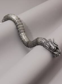 時尚流行男士中國龍設計手鍊合金，適合珠寶禮物和時尚外觀 - 復古銀色 - 查看 1