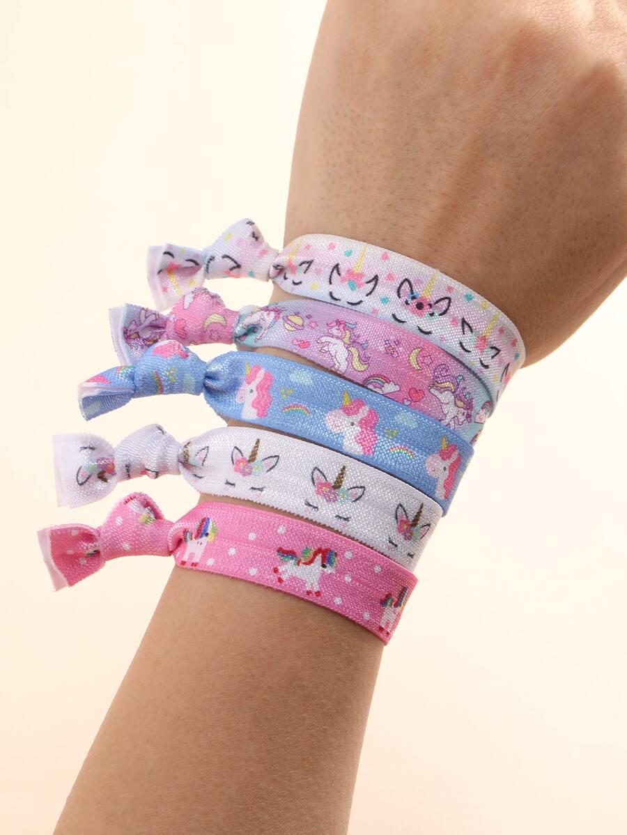 5 件装独角兽图案派对手链，卡通可爱涤纶派对腕带，适合生日派对、圣诞节 - 彩色 - 查看 1