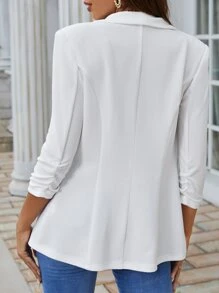 SHEIN LUNE Shawl Collar Single Button Ruched Cuff Blazer - White - View 2